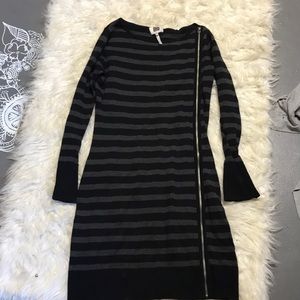 Black and gray stripped zipper dress